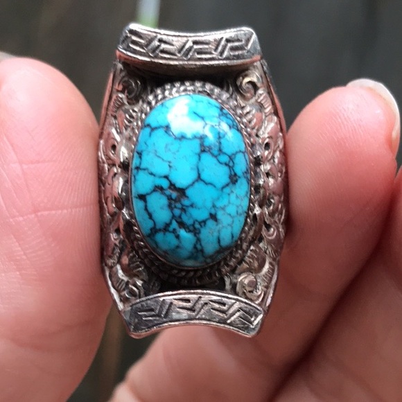 Vintage Spiderweb Turquoise sterling silver ring. - Picture 8 of 9